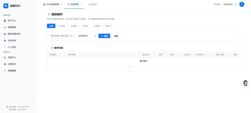 已发布稿件列表页面截图